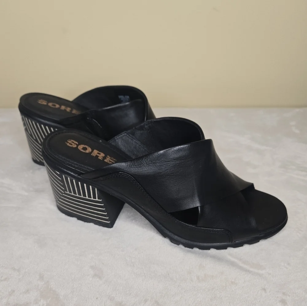 Sorel Nadia Mule Sandal Black/White Size 9 - Picture 1 of 12
